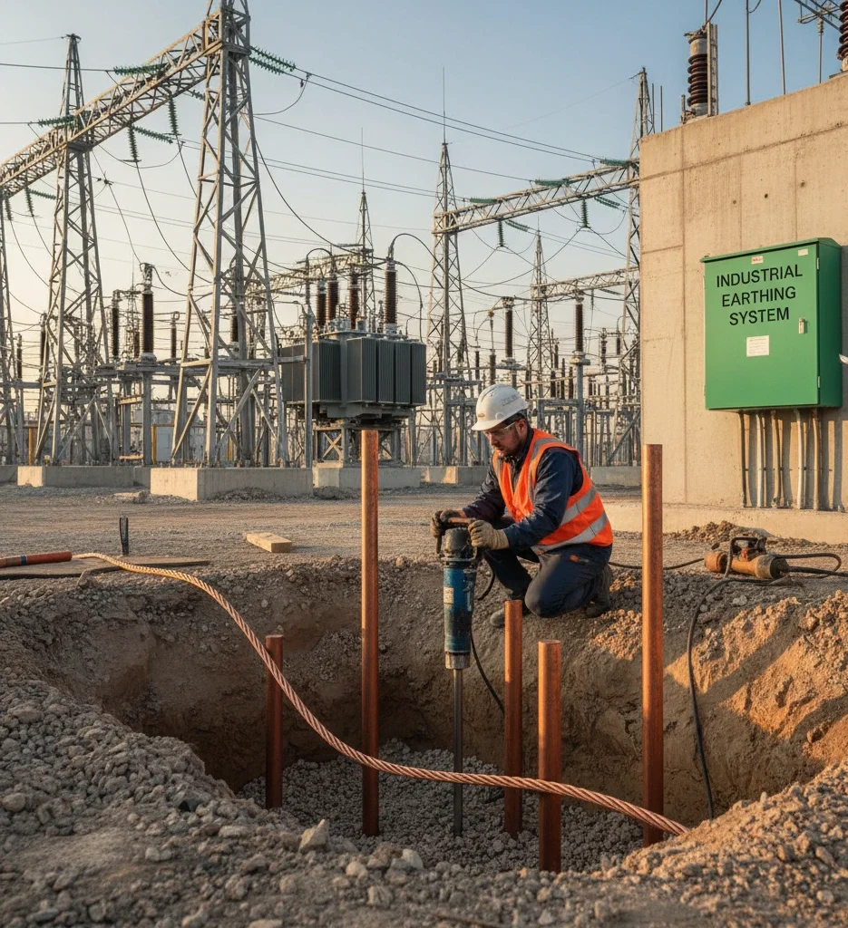 Eeraj earthing electrode being installed at an industrial substation