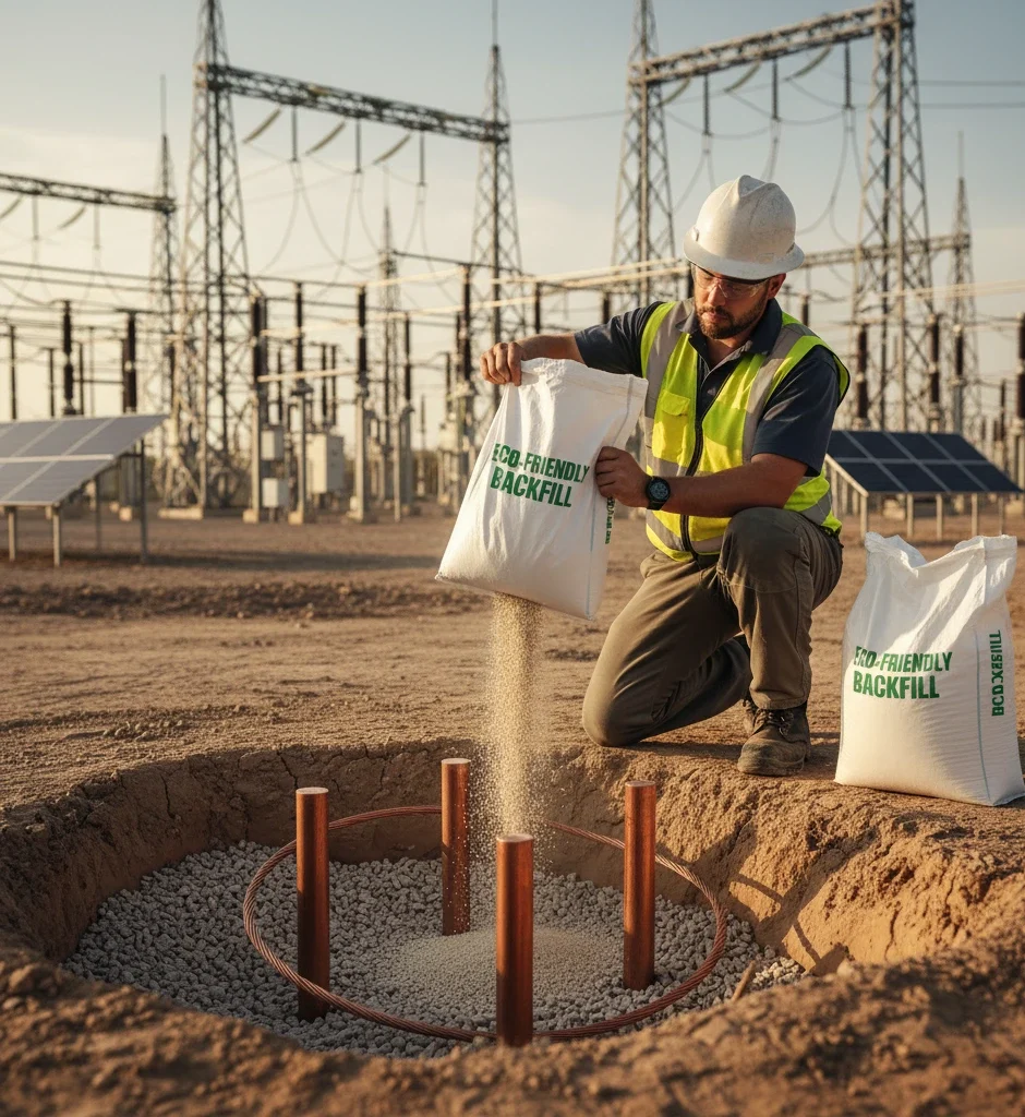 Eco-friendly backfill compound being applied at a solar power installation